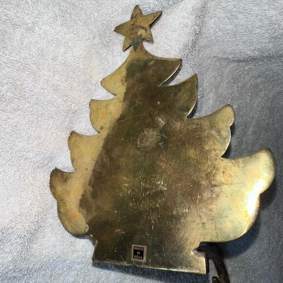 Vintage Solid Brass Tree Silhouette Christmas Stocking Hanger Flat Etched Debbie - Picture 4 of 7